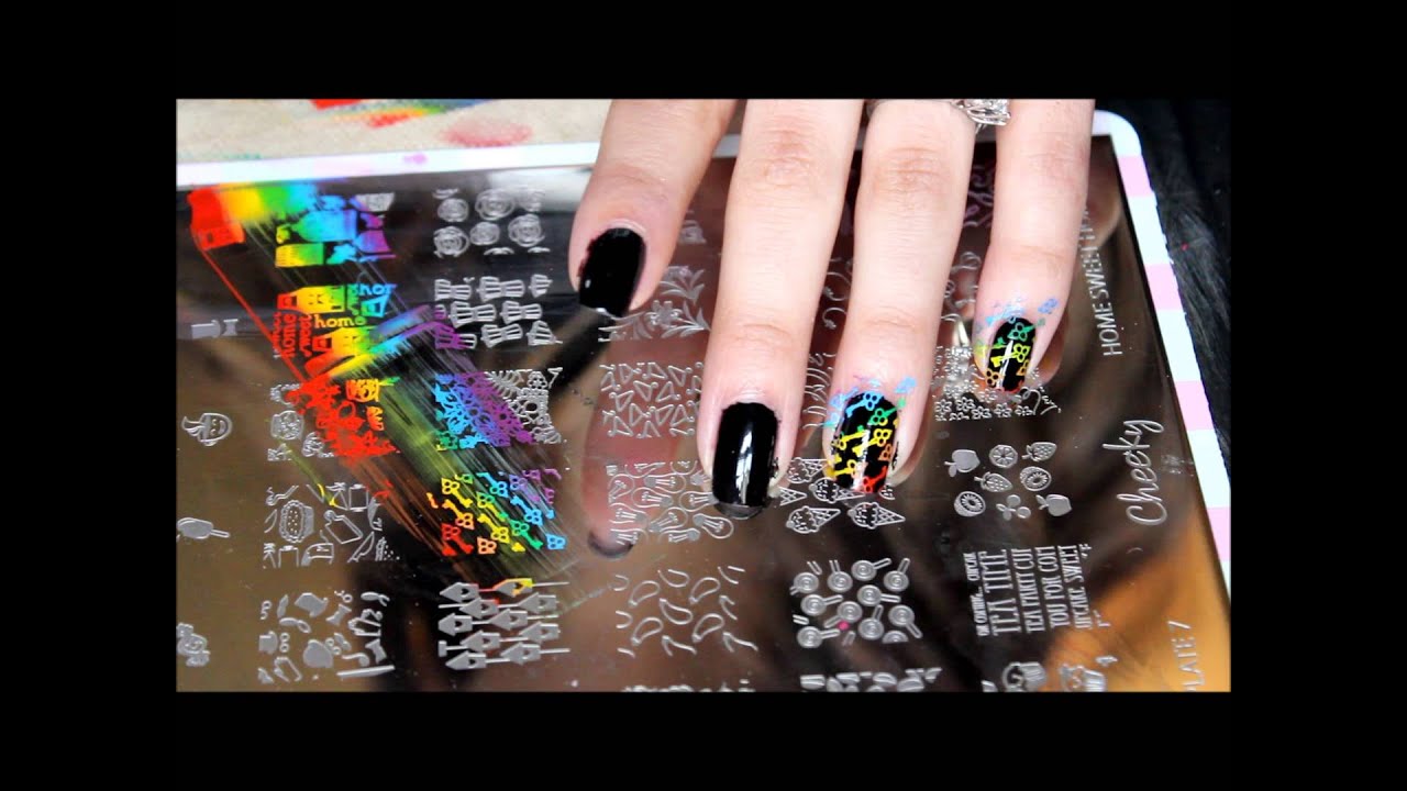 nail stamping: rainbow keys w/mundo de unas stamping polish