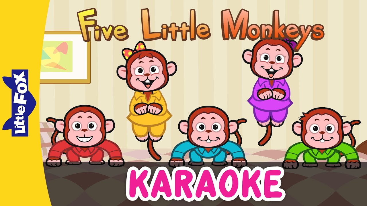 Five Little Monkeys Jumping On The Bed | Sing-Alongs | Karaoke Version | Full HD | By Little Fox