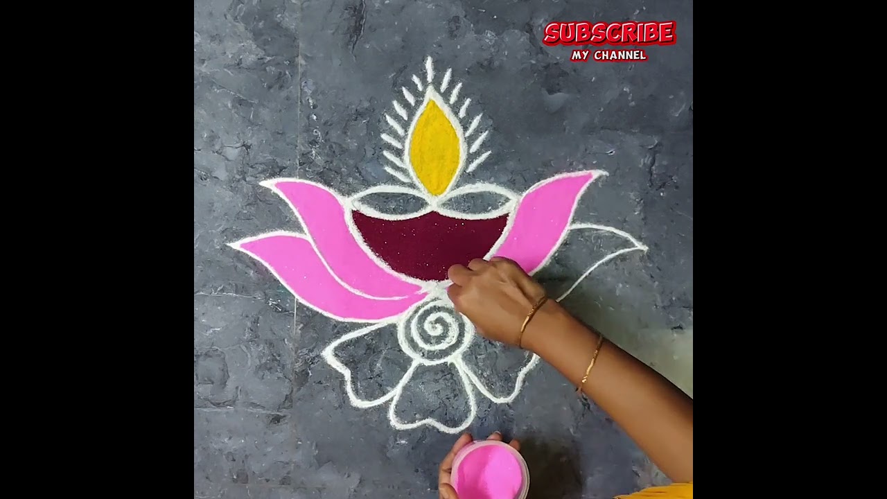 பூ விளக்கு கோலம் #easy kolam #easy Rangoli #Muggulu #Color Kolam #arts 🎭🎨🎭