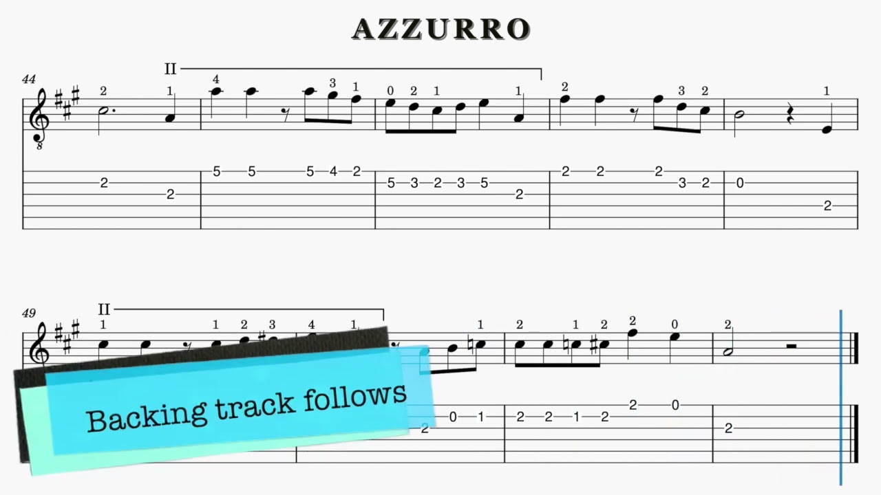 Azzurro - TAB and easy score with backing track