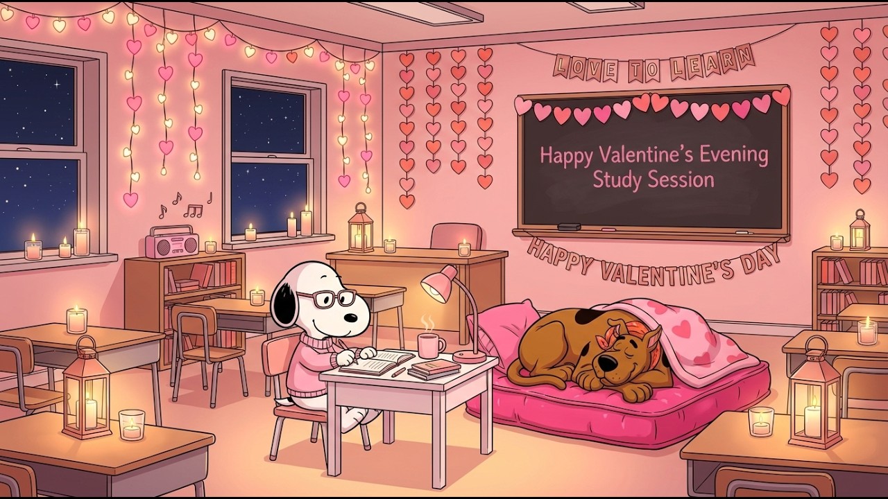 Snoopy Studying During A Valentine 🕯️💘 Romantic Jazz Classroom Music for Learning, Focus, Study