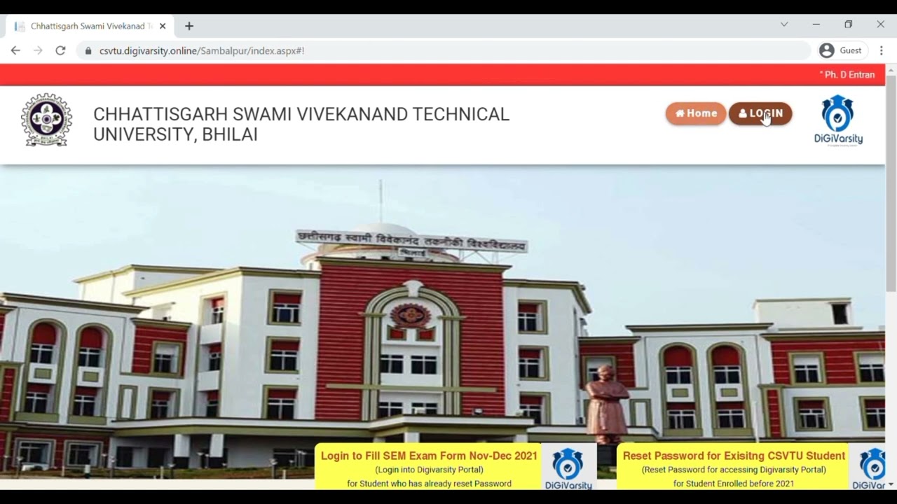 How to fill exam form in new website of CSVTU