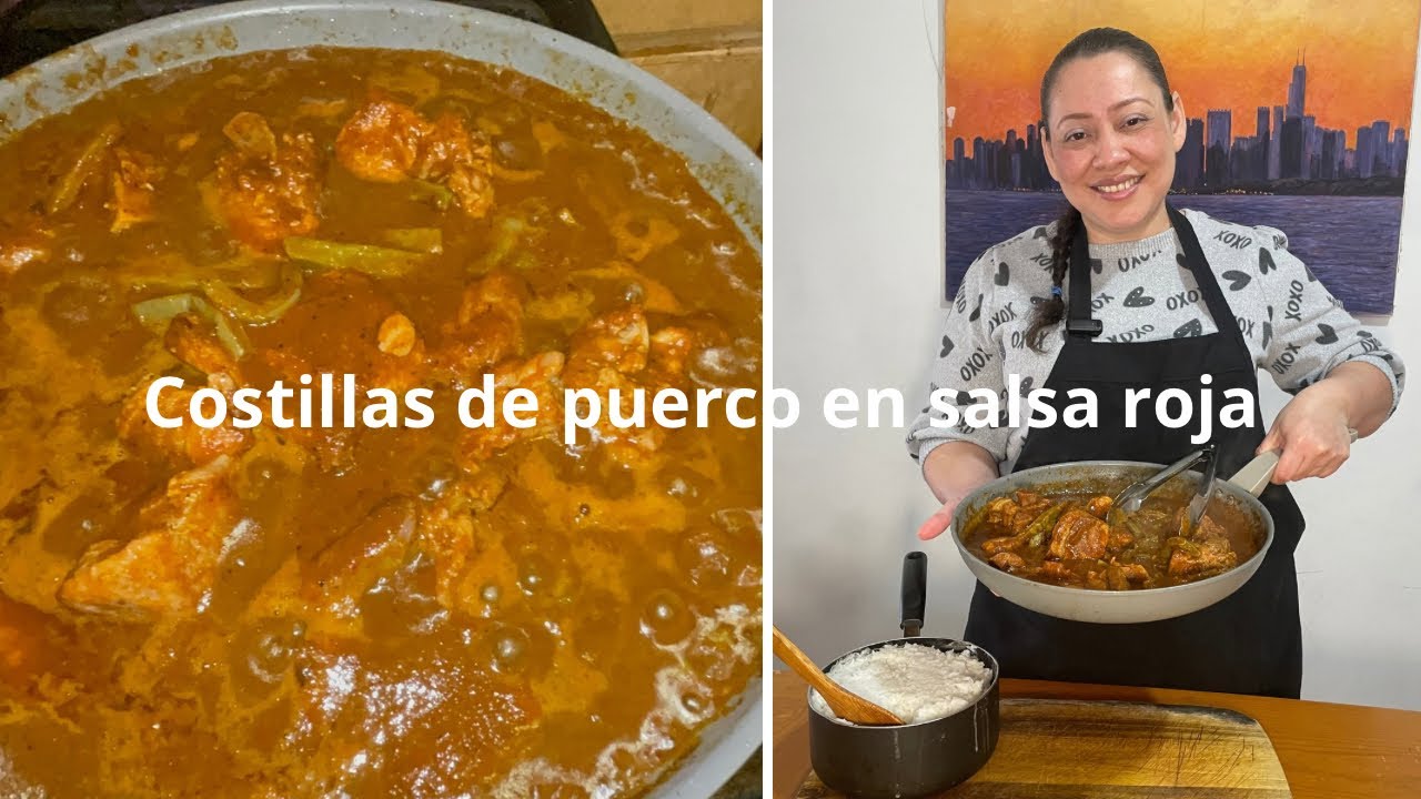 Costillas de puerco en salsa roja con nopalitos 