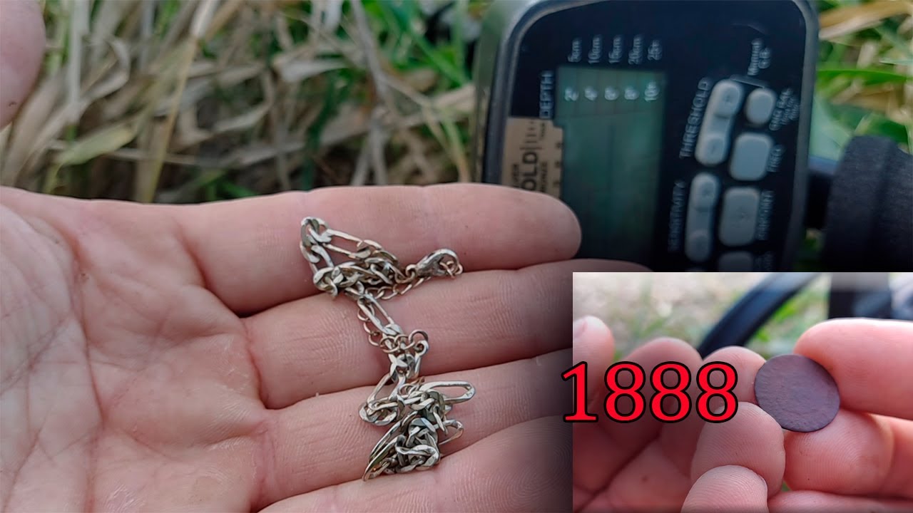 BUSCANDO TESOROS CON DETECTOR DE METALES ENCUENTRO MOTA DE 1888 Y CADENA
