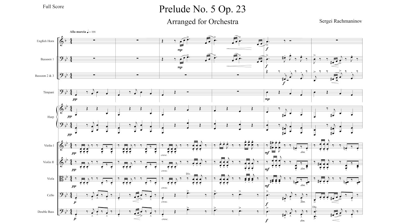 [Full Score] Rachmaninoff orch. Alexander Oon - Prelude in G minor, Op. 23 No. 5