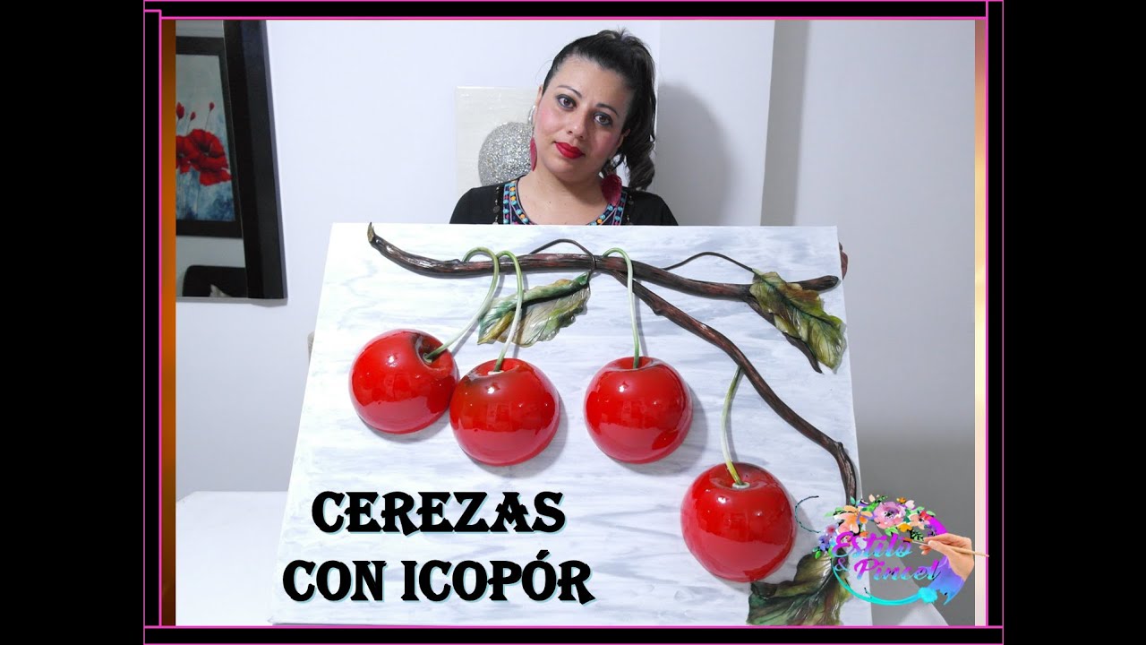#AprendeConmigo CUADRO CEREZAS MODERNO ( ICOPOR ) 🍒🍒 PORCELANA FRIA , PORCELANICRON