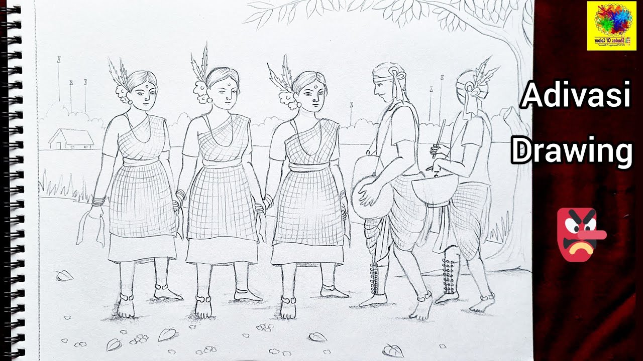 Adivasi Dance Drawing👺||আদিবাসীদের নাচের দৃশ্য 🎨||Tribal Dance Scenery🖍||ক্ষুদ্র নৃগোষ্ঠীর ছবি আঁকা🖼