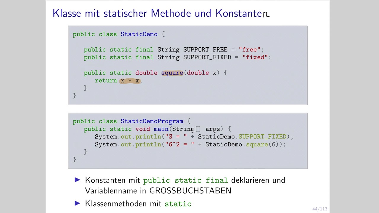 INF 18 Klassenmethoden und Konstanten (static)