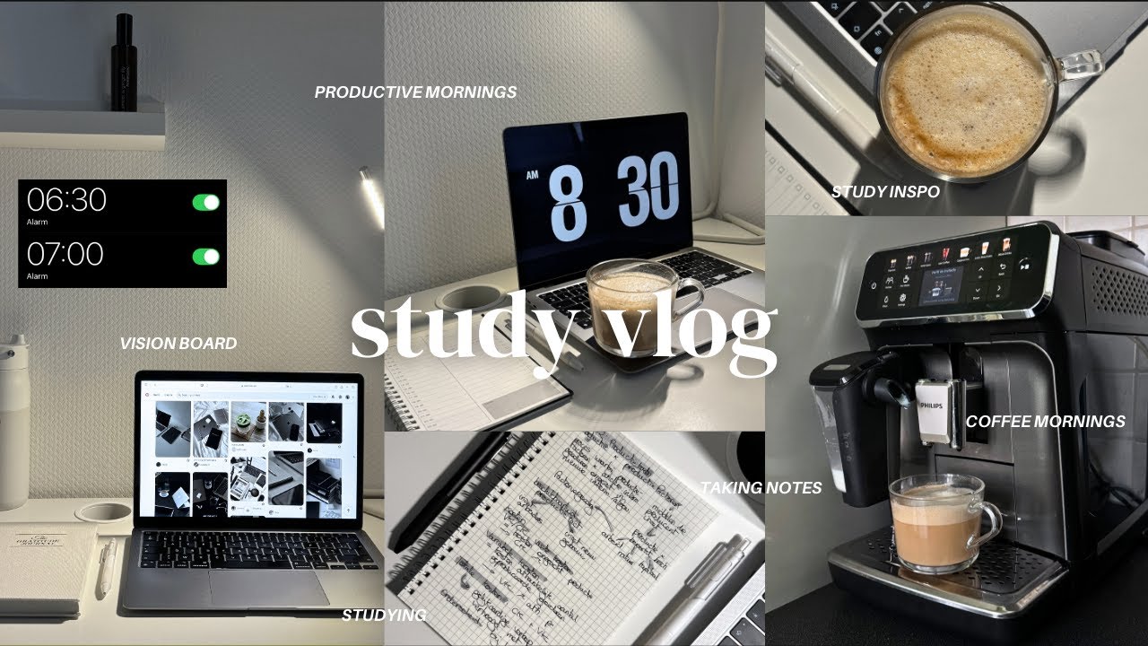Study vlog | 7AM morning routine, studying, taking notes, coffee & vision board