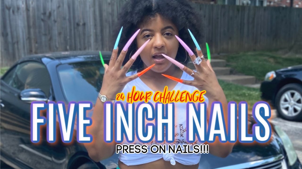 WEARING 5 INCH LONG PRESS ON NAILS FOR 24 HOURS CHALLENGE! *GONE COMPLETELY WRONG!!*