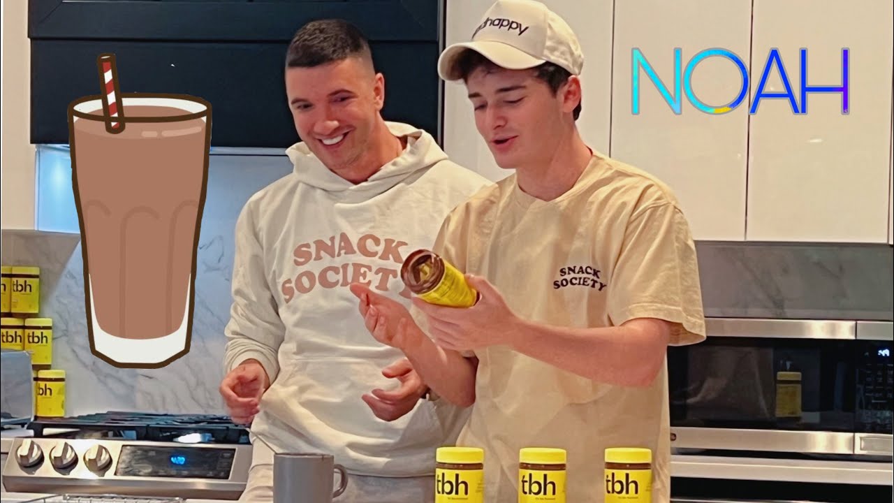 Noah Schnapp and Nemanja Golubovic making vegan chocolate milk in 90 seconds. Easy Vegan Recipe!