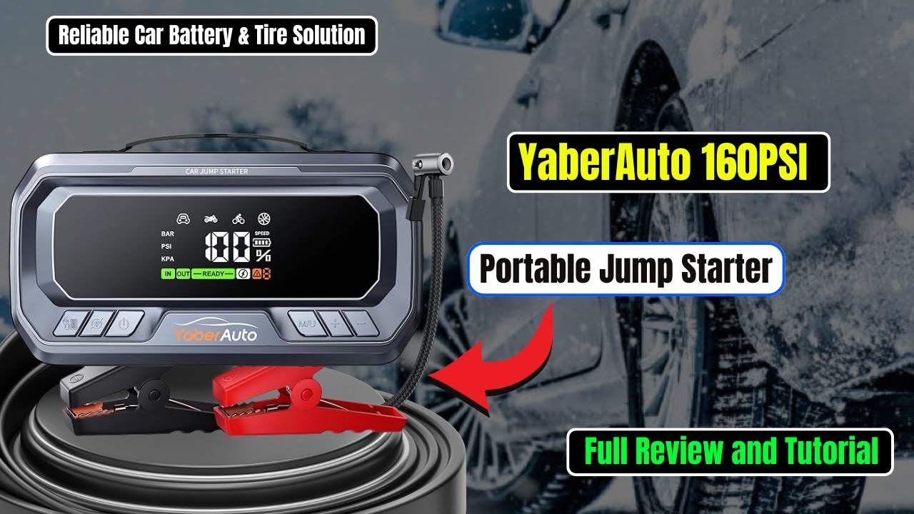 YaberAuto 160PSI Portable Jump Starter | Reliable Car Battery & Tire Solution |