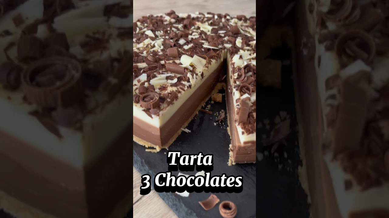 ❤️Tarta de tres chocolates❤️ Deliciosa, f&aacute;cil y r&aacute;pida. Con truco para la decoraci&oacute;n #recetasfaciles
