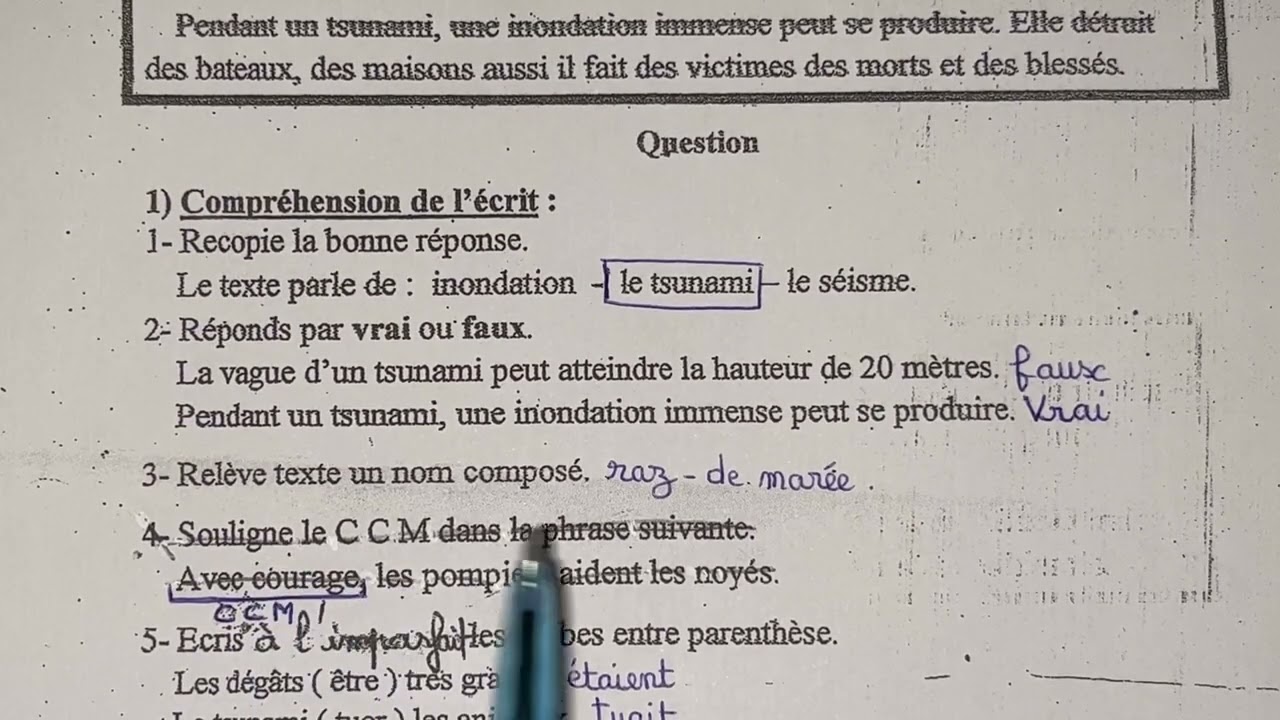 Évaluation 5AP (les catastrophes naturelles)/ تقويم للسنة الخامسة ابتدائي(الكوارث الطبيعية)