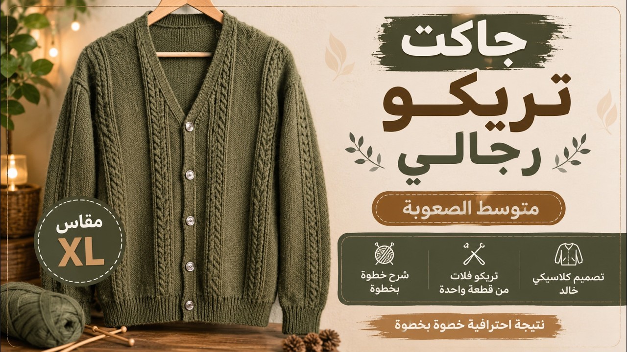 جاكت  تريكو رجالي سهل جدا-الجزء الأول| تفنيش احترافي |ضفيرة شيك/ knitted manly jacket #جاكت-تريكو