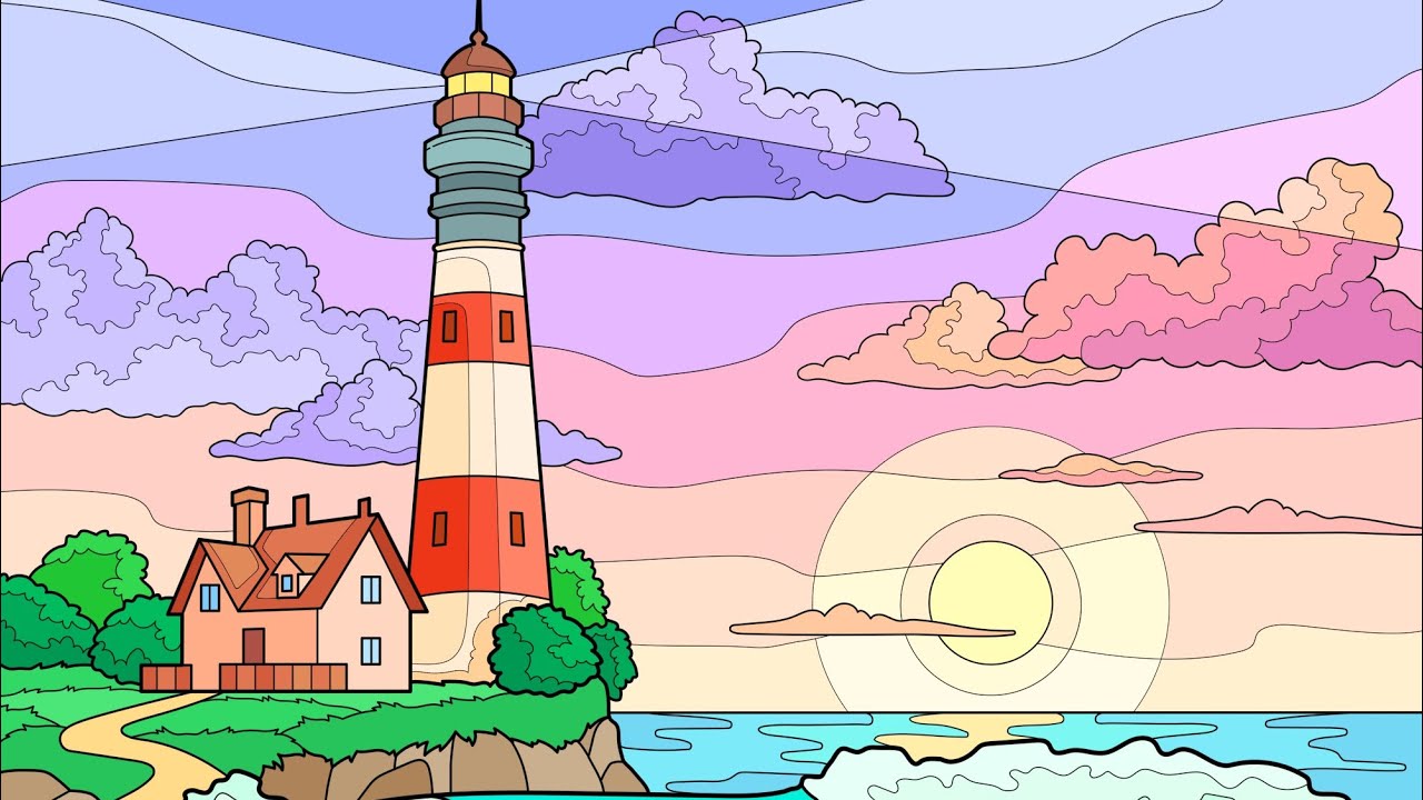 Hey Color app Light House Sunset #paintbynumbes #colorwithme #relaxing #coloring #video #book