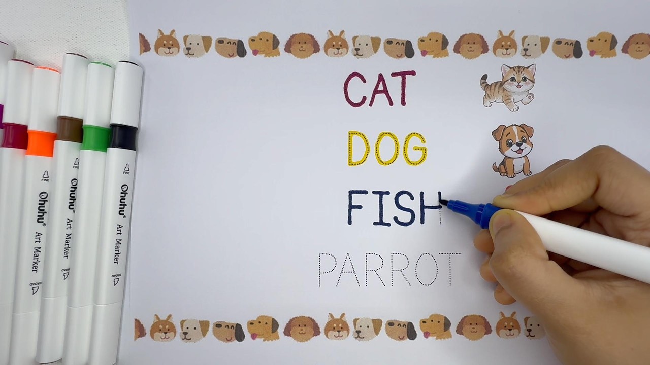 Tracing & Coloring Animals for Kids ✍️🎨 | Cat, Dog, Fish, Parrot & More | Miniminds Learning