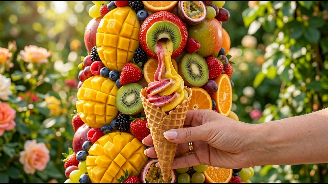 👉 ASMR Fruit Ice Cream Machine 🍓 Fruits Turning Into Ice Cream | Satisfying No Music Natural Sounds