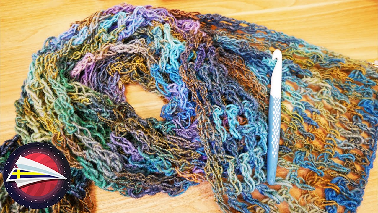 Virkad j&auml;ttesjal med h&aring;ligt n&auml;tm&ouml;nster | DIY Virkning