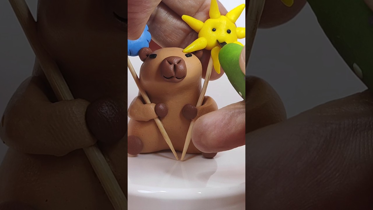Capybara Sun and Cloud #capibara #clayall #airdryclay #creativeclayideas