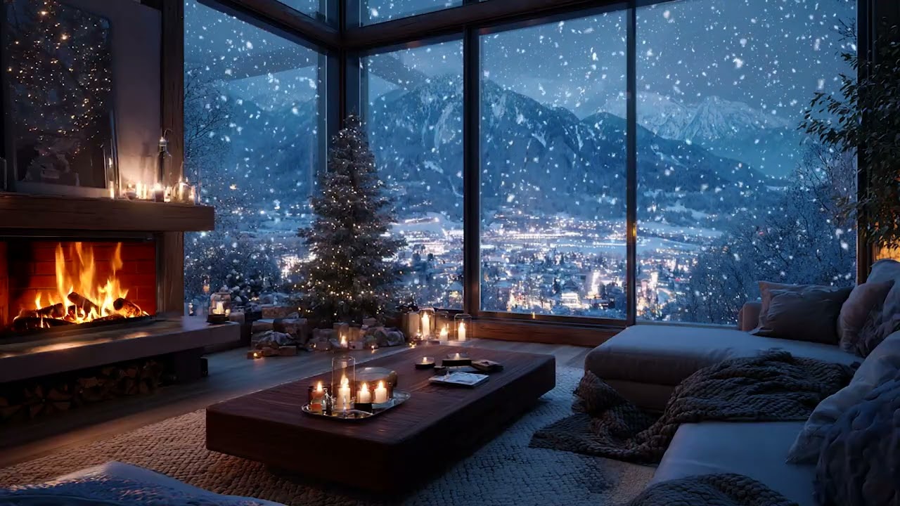Serene Snowy Cabin Piano Mood | Warm Fireplace for Deep Relaxation