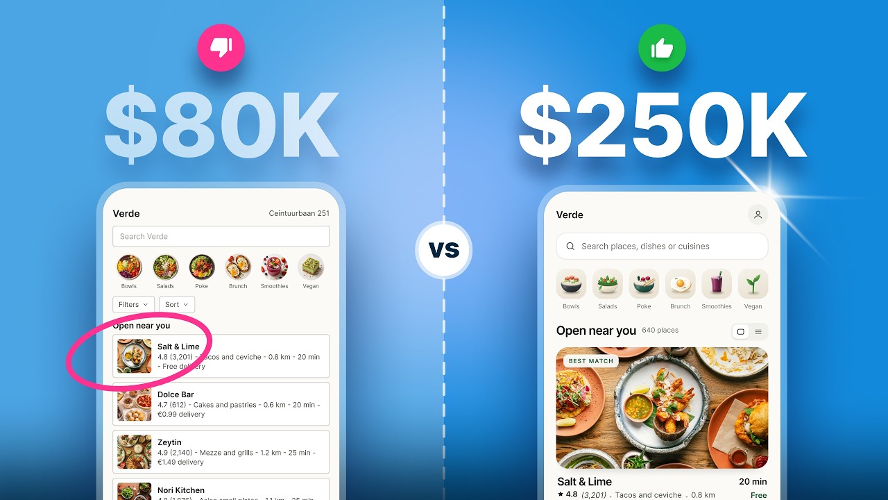 Одно и то же приложение: дизайн от UX/UI дизайнера с зарплатой $80 тыс. против $250 тыс.