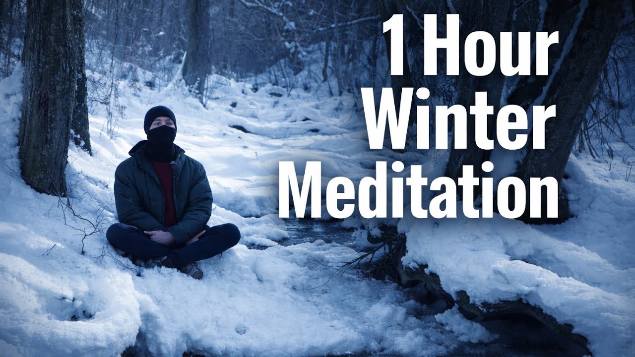 Relaxing sound meditation near frozen river in the winter mountains | 4 K