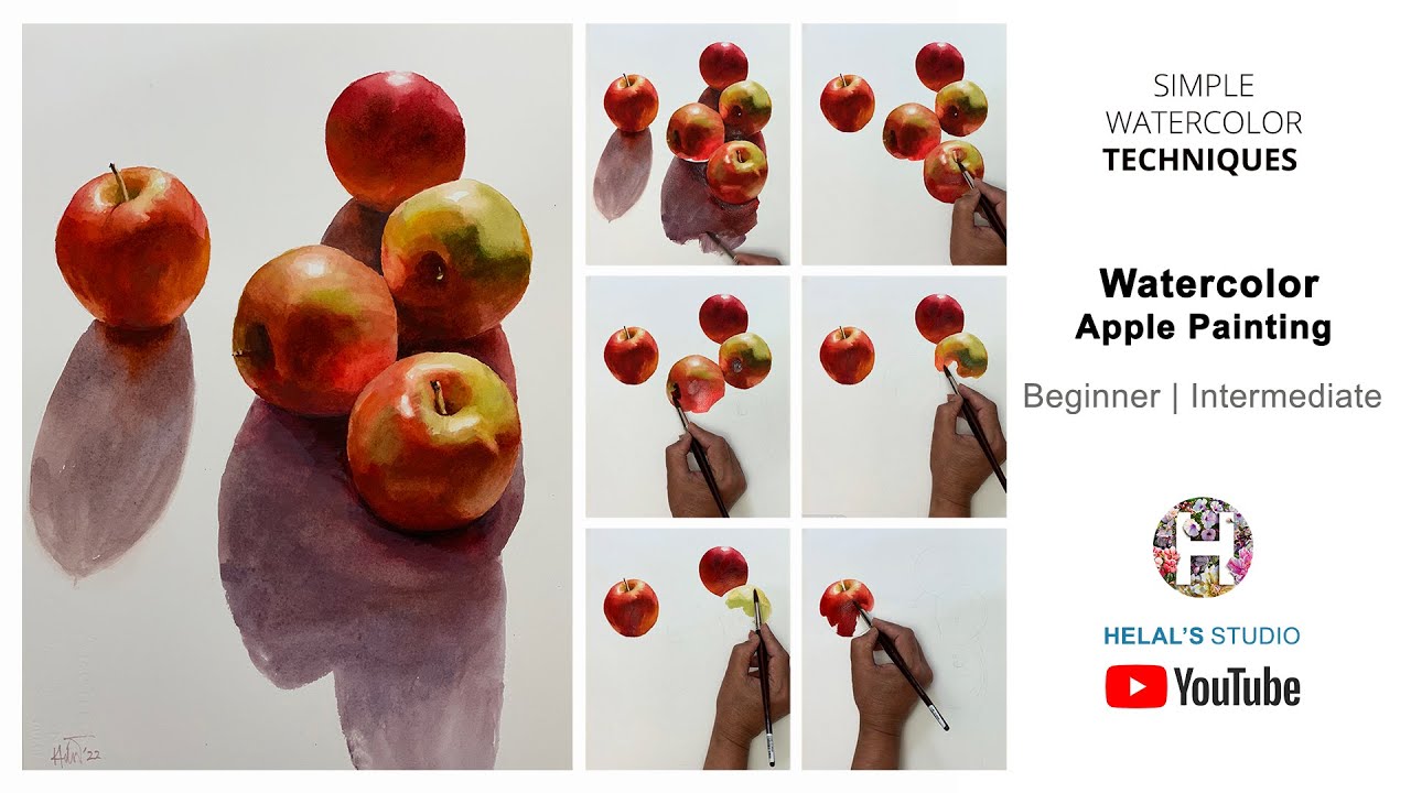 How to paint apple in watercolor | Realistic Watercolor | Easy watercolor tutorials| HELAL'S STUDIO
