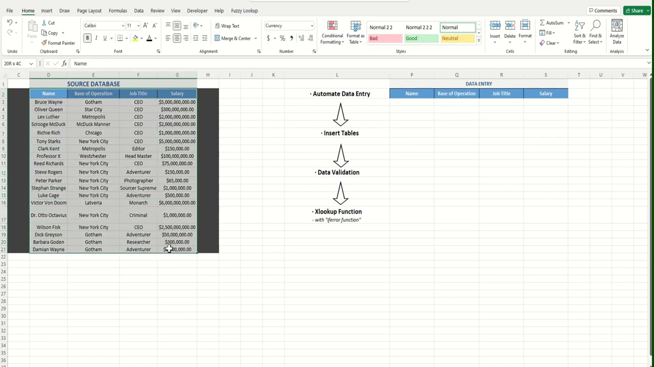 Automate Excel Data Entry Using Data Validation, Tables and Xlookup