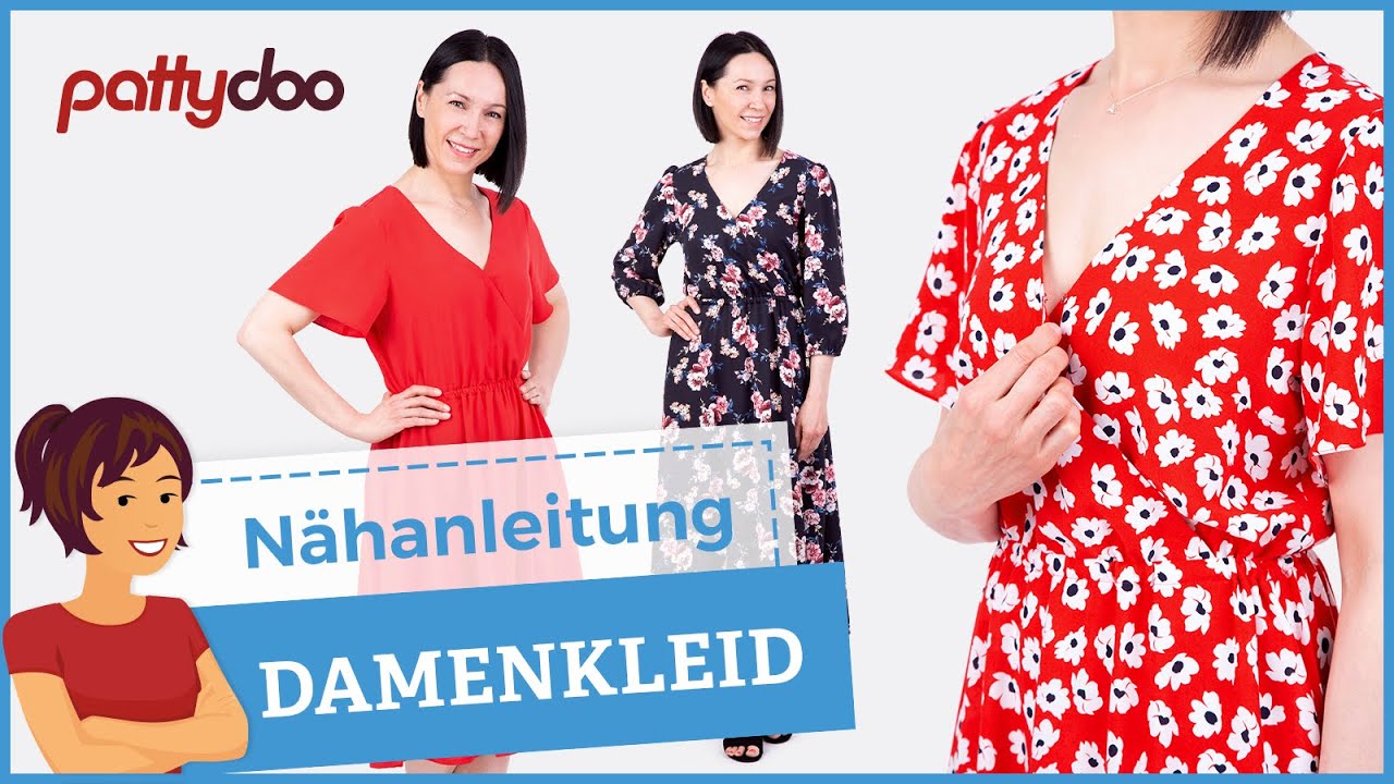 Anleitung Damenkleid mit Wickelausschnitt, Puff&auml;rmeln & Volantrock n&auml;hen 👗 f&uuml;r gewebte Viskose 👌🏻