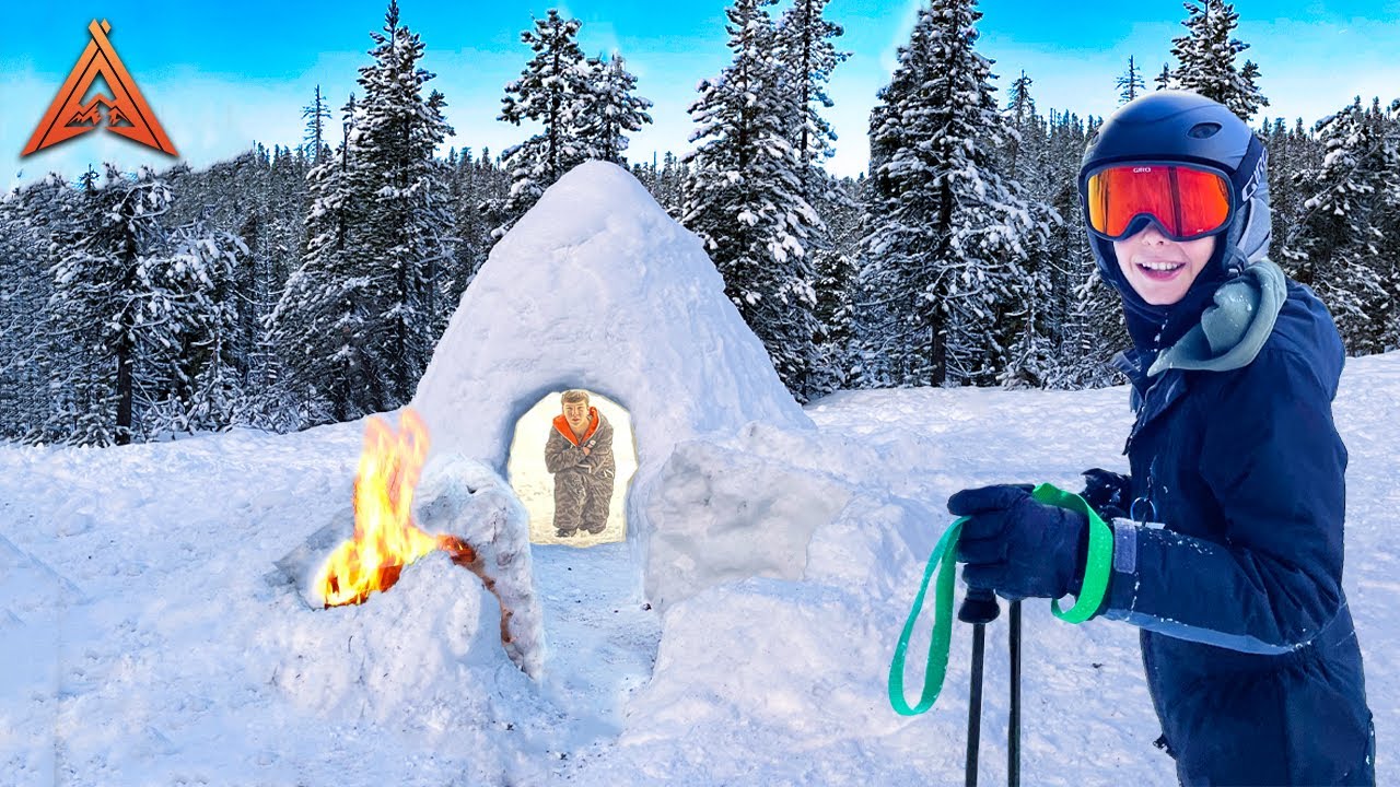 Winter Camping Inside Abandoned Igloo in the Snowy Woods