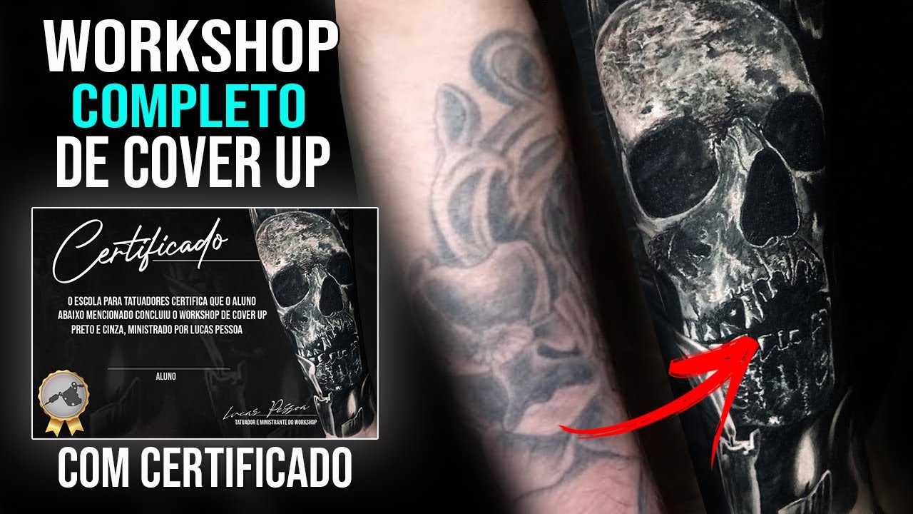 WORKSHOP COMPLETO - TATUAGEM REALISTA PRETO E CINZA COBERTURA. com certificado