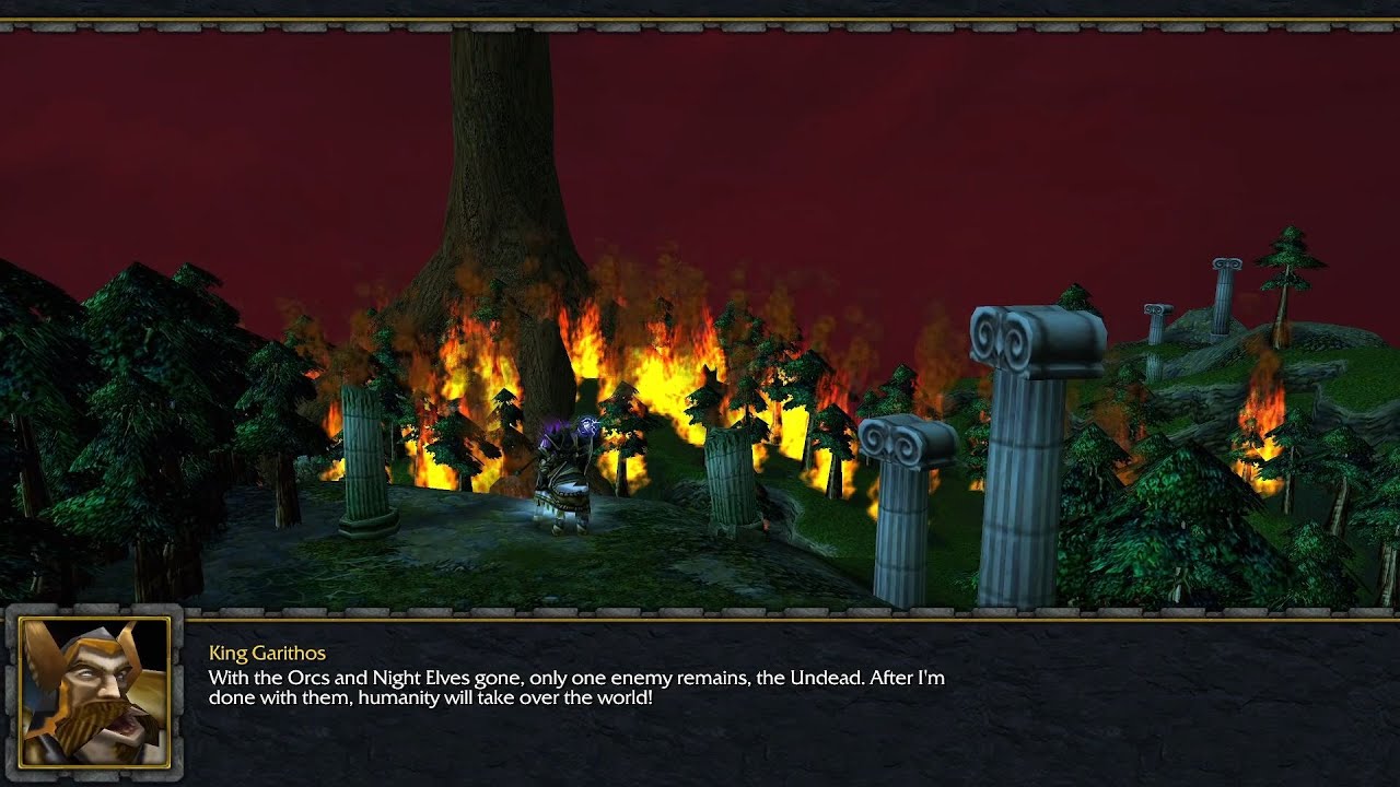 King Garithos wipes out the entire Night Elf civilization and burns the World Tree