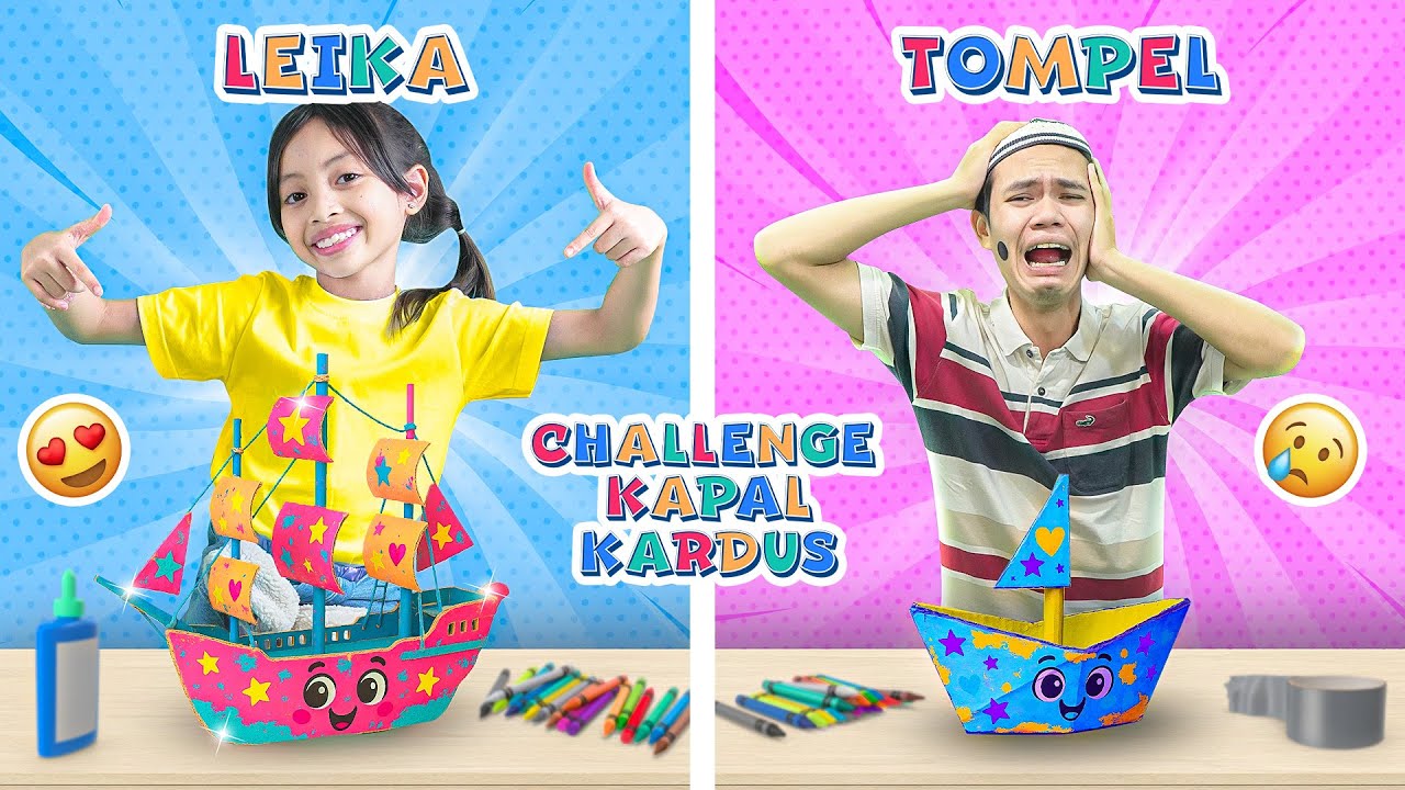 LEIKA VS TOMPEL BIKIN MAINAN DARI KARDUS 🥰 CHALLENGE SERU BANGET 🤩