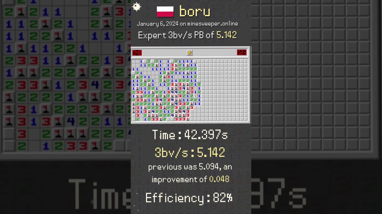 INSANE Minesweeper top 2 speed PB by boru (Expert 5.14 3bv/s) #shorts