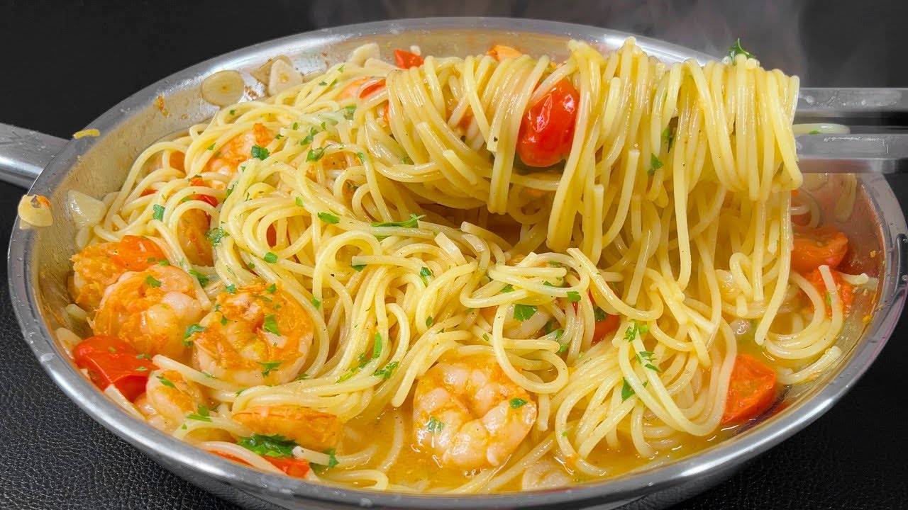 10-Minuten-Pasta mit Garnelen und Knoblauch! Schnelles und Leckeres Essen!