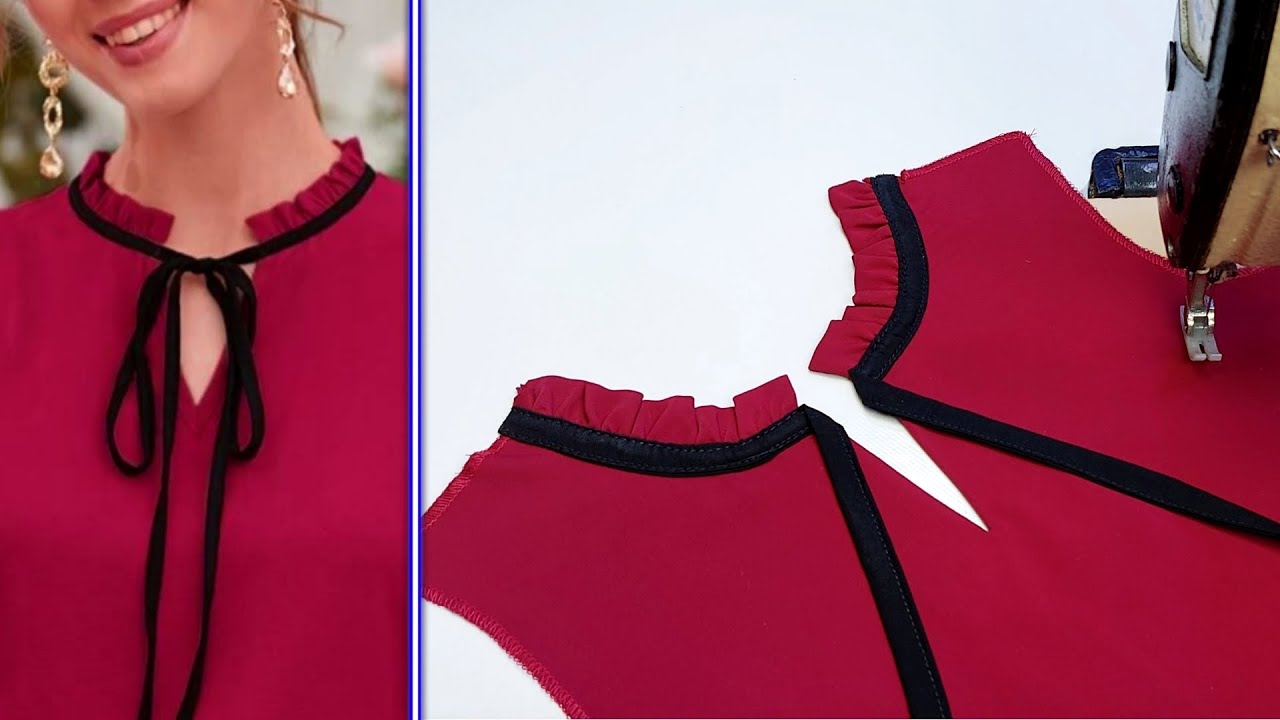 Amazing Sewing Hacks! Frill Collar Neck Design for Kurti Cutting & Sewing, Latest Dori Loop Neck