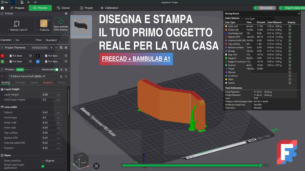 DISEGNA E STAMPA IL TUO PRIMO OGGETTO REALE PER LA TUA CASA - Freecad Tutorial + BambuLab