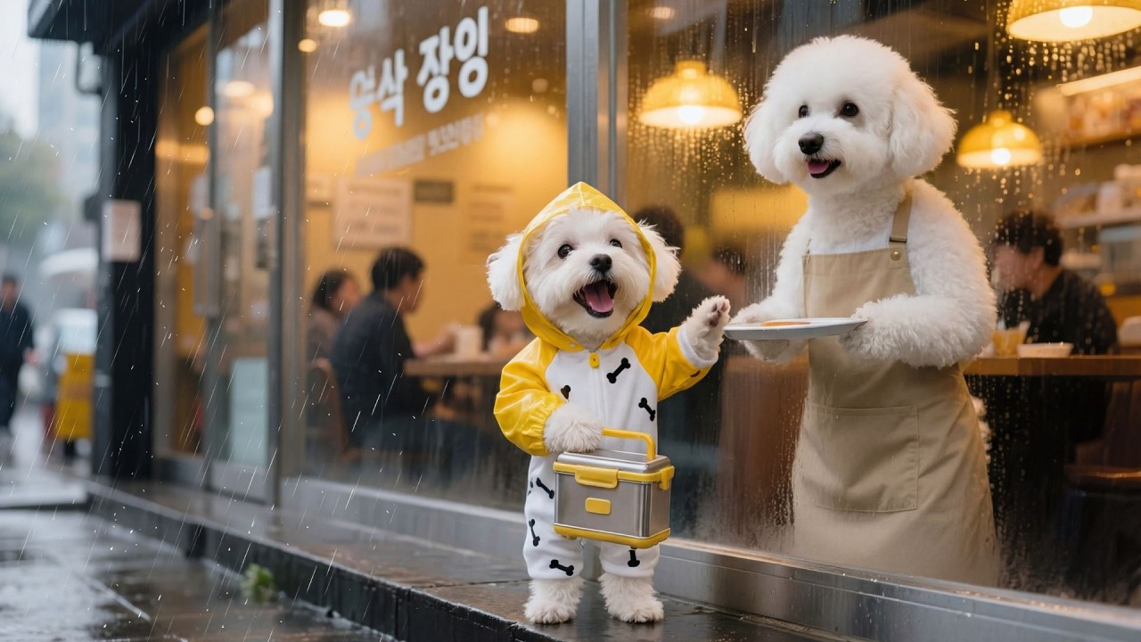 Baby Puppy Brings Food In The Rain To Mom's Workplace 🌧️🐶, Mom Dog Moved To Tears