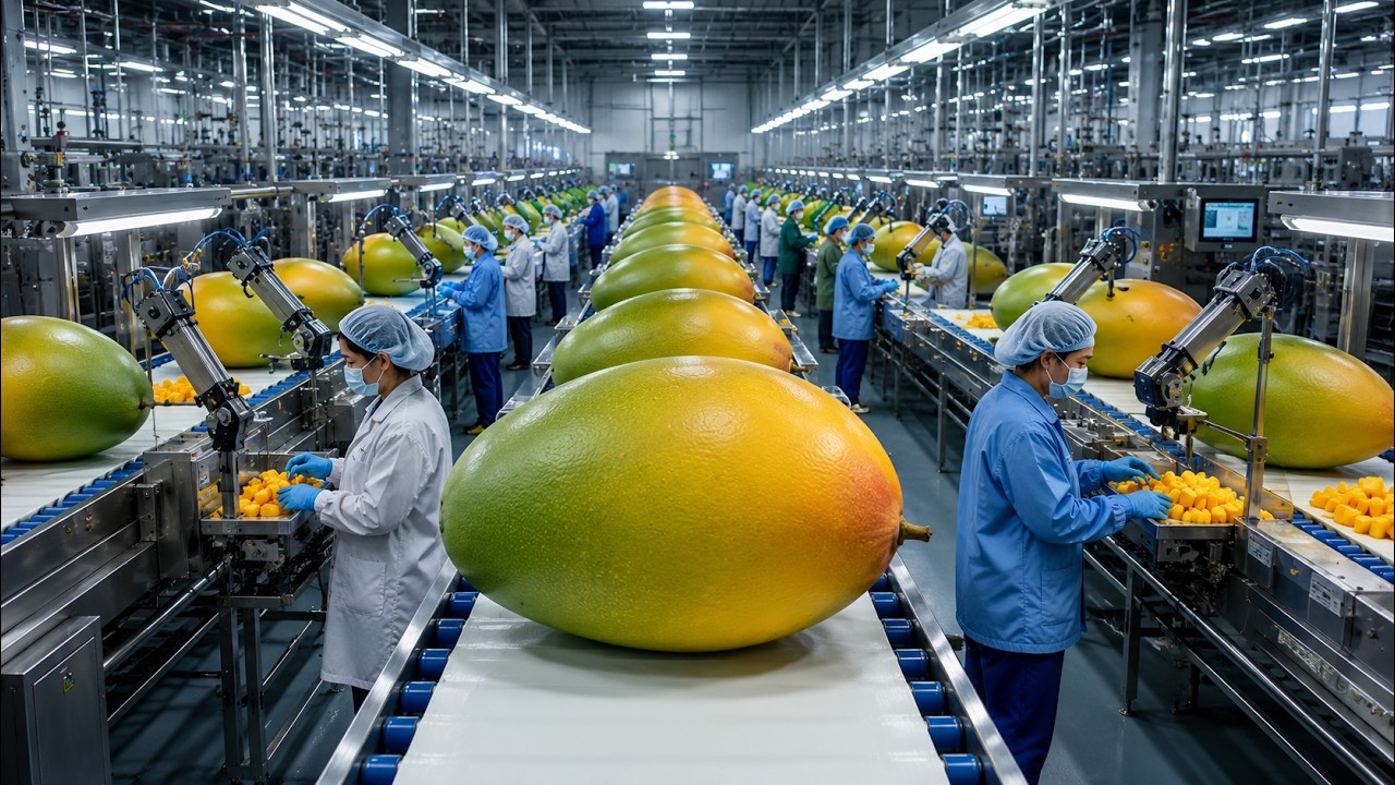 Inside a Modern Dried Mango Factory From Fresh Mangoes to Soft Chewy Mango Slices  Mass Production
