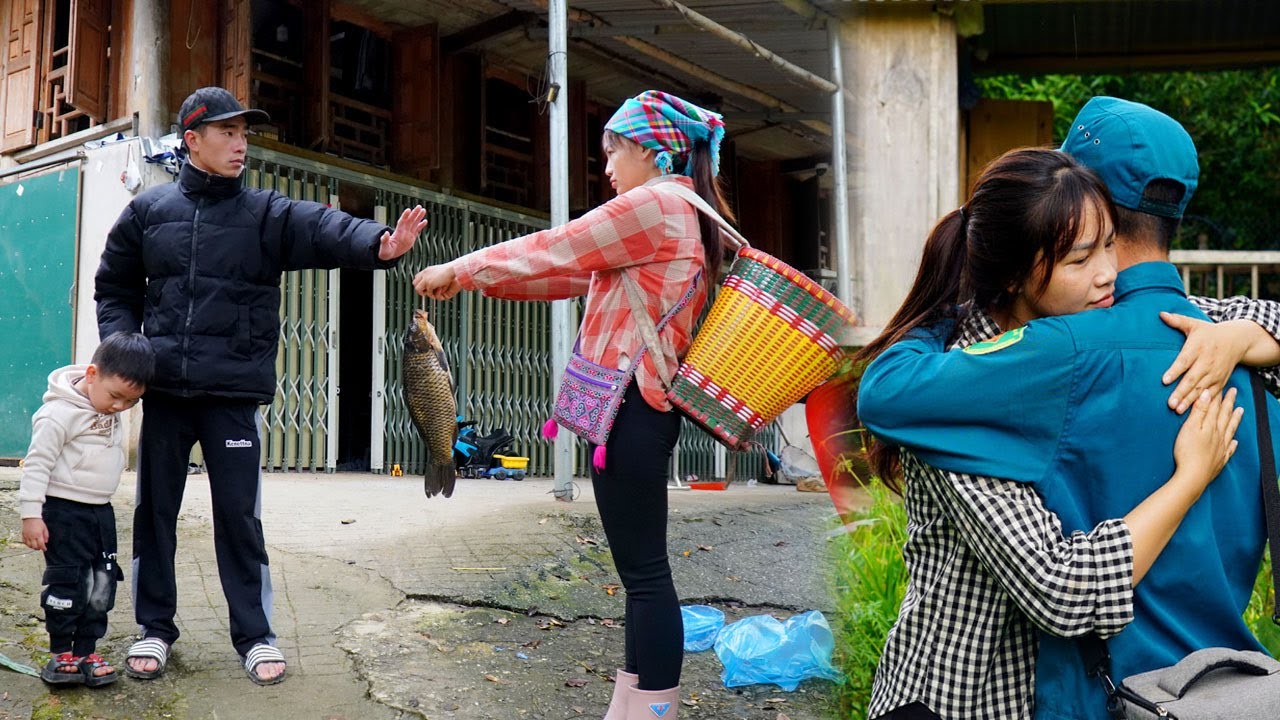 Single mother catches giant fish. Tieu Ha brings the fish to visit her child and ex-husband