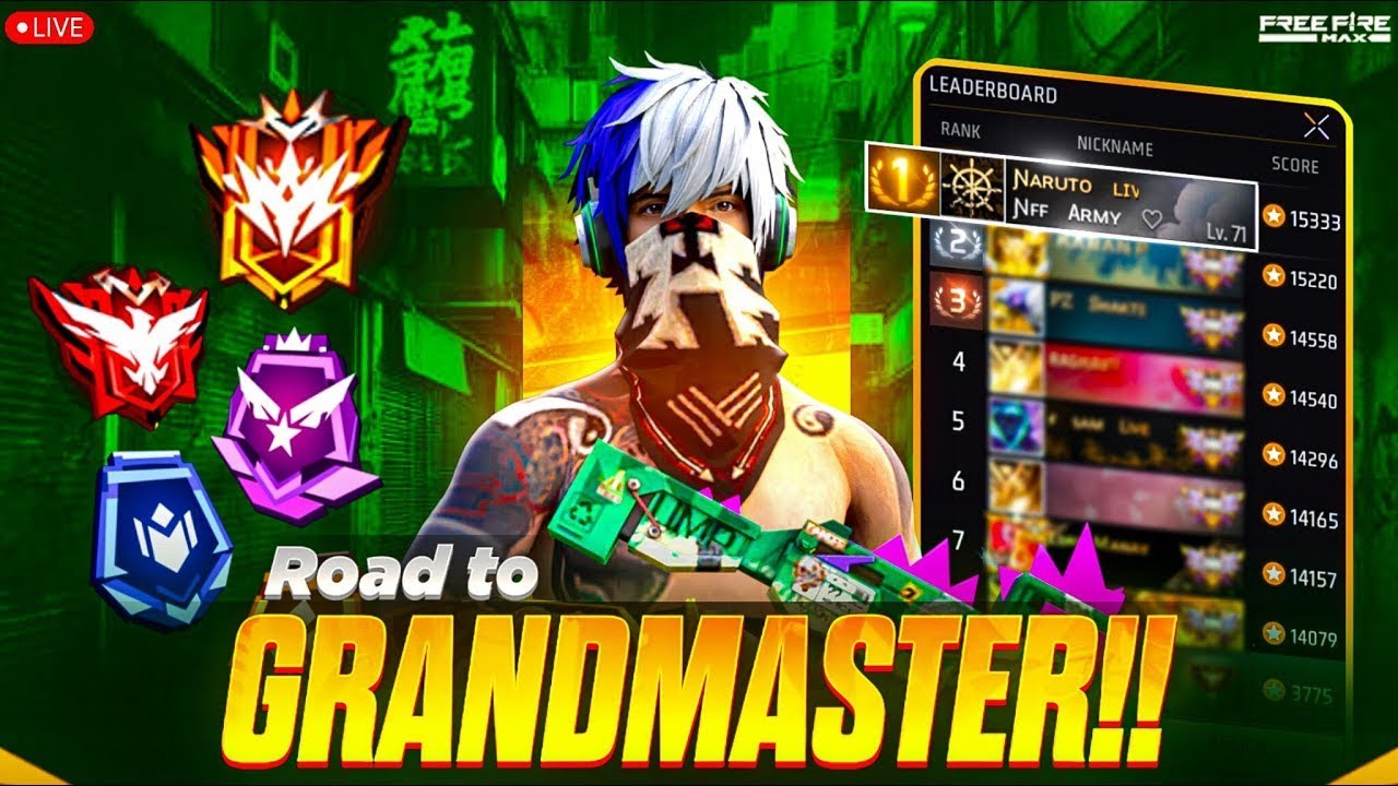 "GRANDMASTER Rank Push LIVE🔥50 Kills Challenge | Road to Top | Free Fire Max Telugu | NARUTO FF YT"