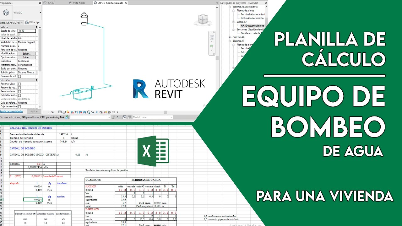 PLANILLA DE CÁLCULO - Equipo de Bombeo para viviendas #revit #autocad #excel