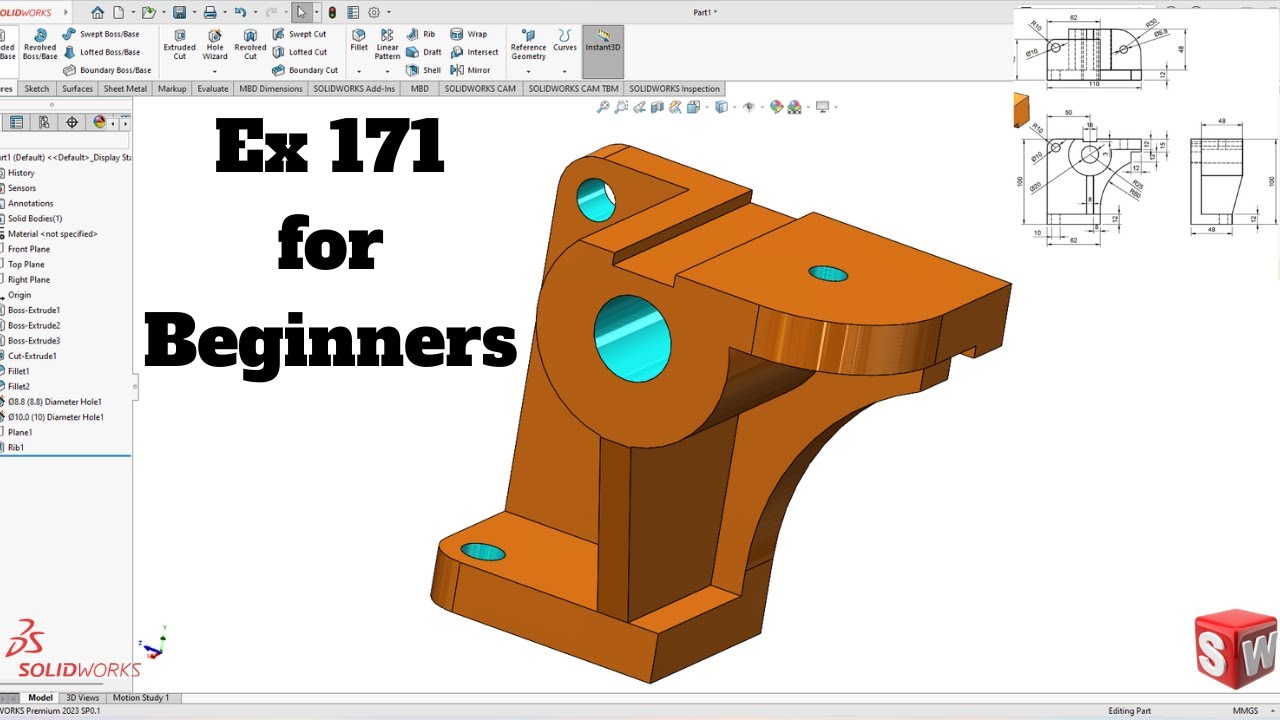 Exercise 171 for beginners SolidWorks Tutorial! SolidWorks