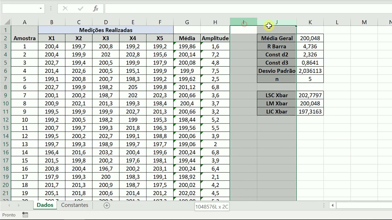 Cartas de Controle Aula 02   Gráfico X Barra  R no Excel