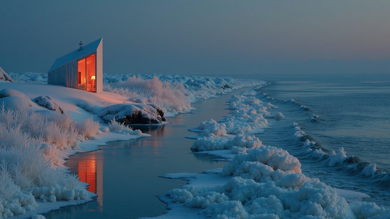 Безмятежная зимняя атмосфера и уютная музыка для хижины