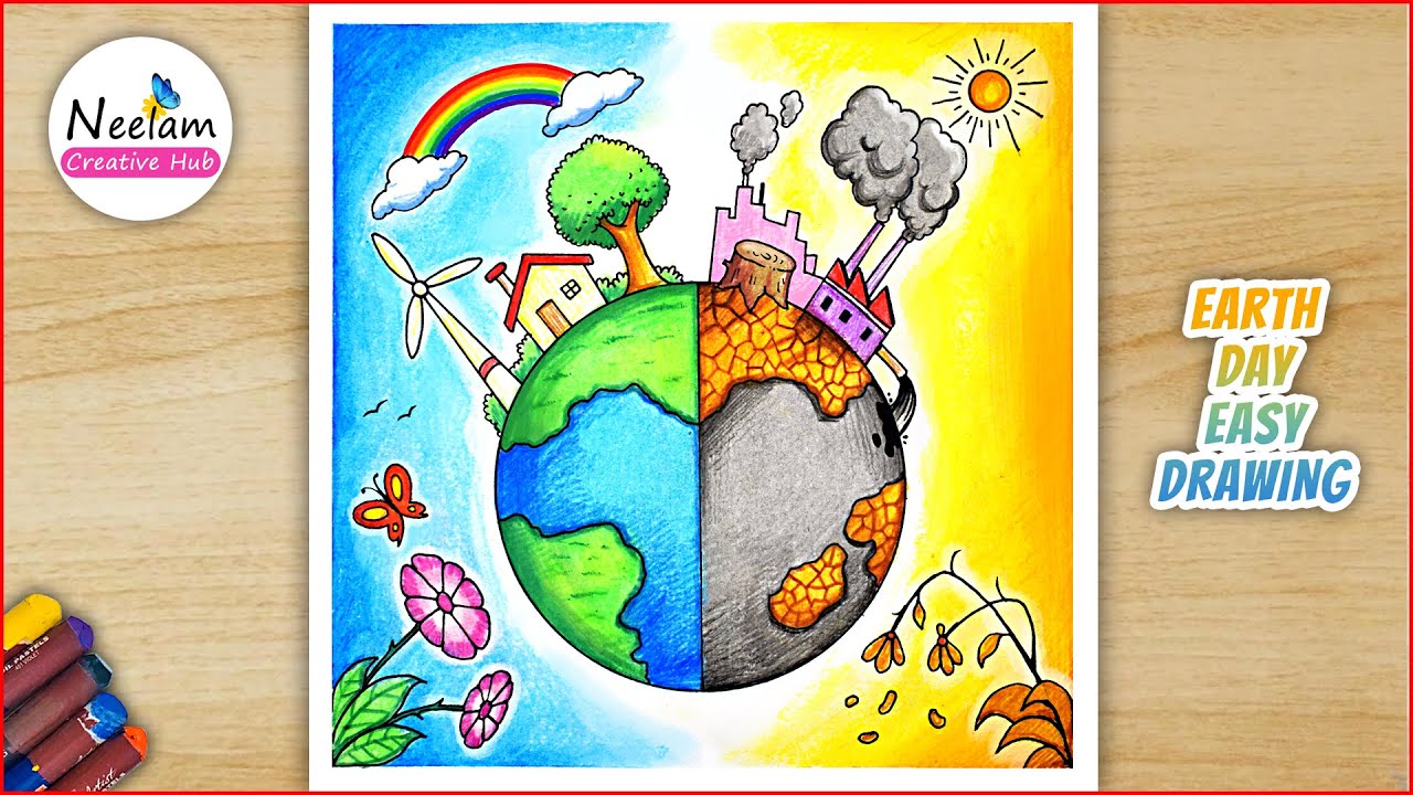 How to draw Earth Day Drawing 🌎 / Save earth project chart making ideas / Easy way