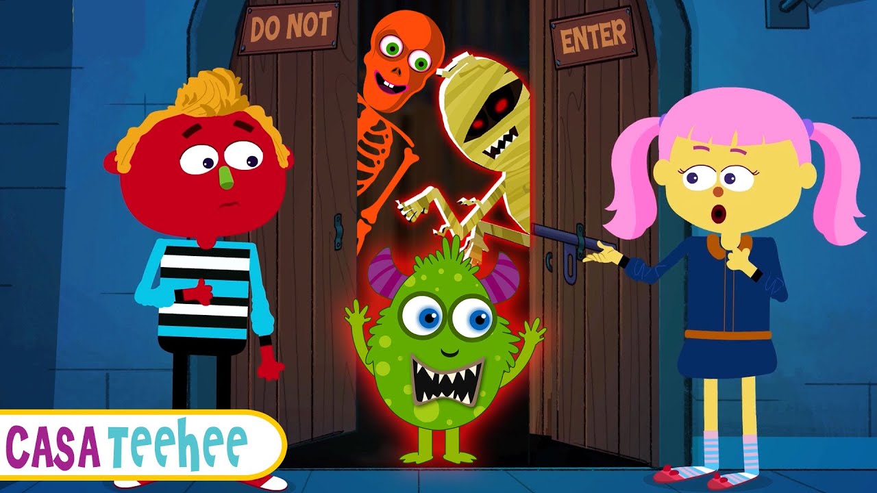 Quarto assustador com Len e Mini | M&uacute;sicas de Halloween para crian&ccedil;as | Casa Teehee