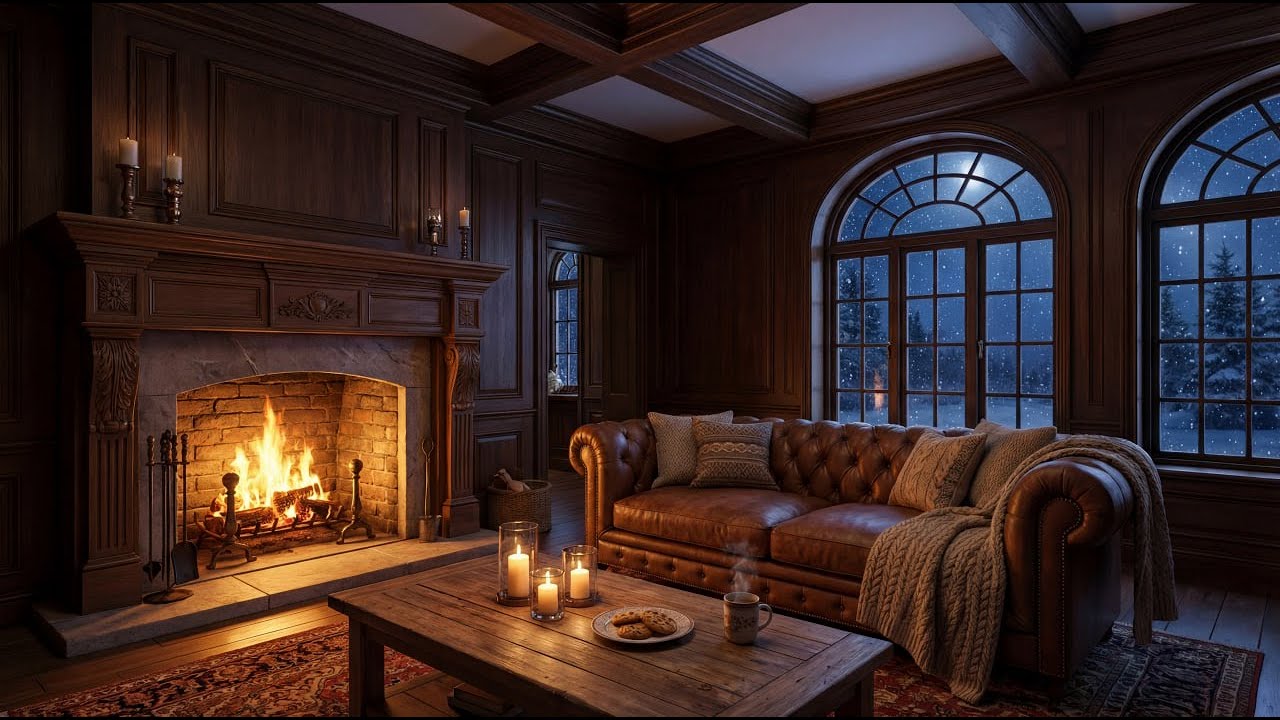 🔥 Fireplace with cozy crackling wood and soft light for sleep and relaxation