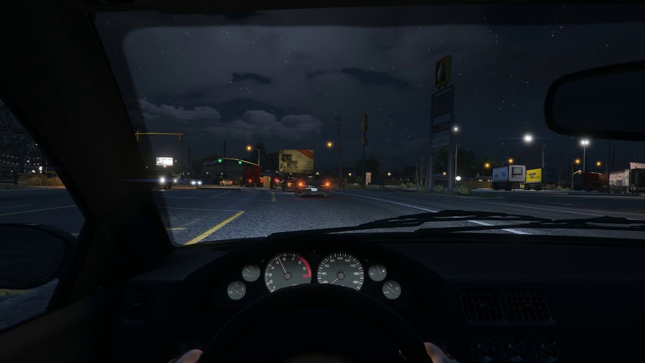 GTA V | Relaxing Night Time Highway Drive In First Person